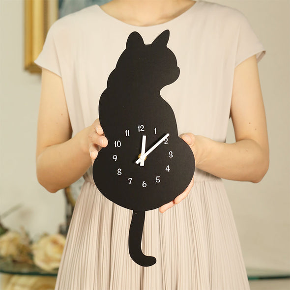 [ファンシー] bzl-26-01 猫の掛け時計 しっぽが揺れる 壁掛け 振り子 時計 黒猫 猫好き プレゼント (ブラックキャット)