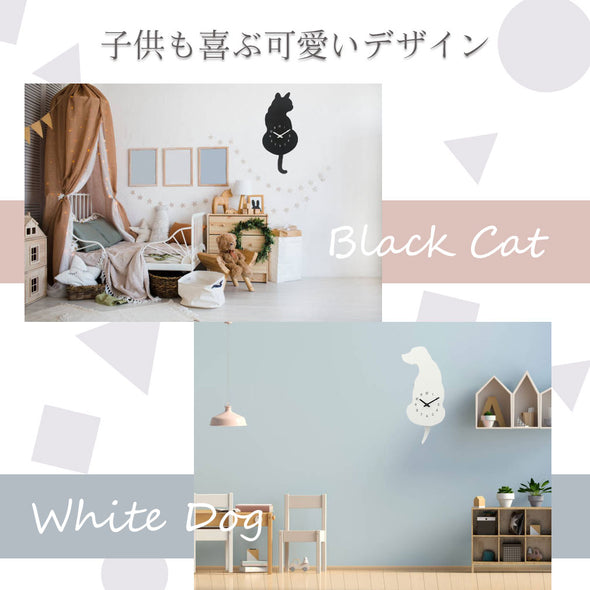 [ファンシー] bzl-26-01 猫の掛け時計 しっぽが揺れる 壁掛け 振り子 時計 黒猫 猫好き プレゼント (ブラックキャット)