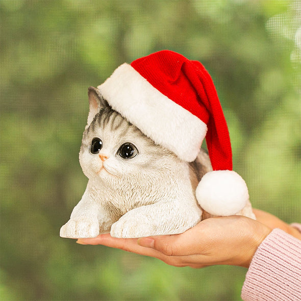 [デバリエ]  猫 置物 サバトラ サンタ 帽子 クリスマス ギフト オブジェ[正規品] (伏せネコ サバトラ)xca116