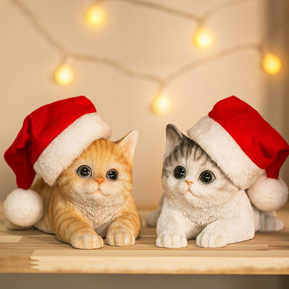 [デバリエ]  猫 置物 サバトラ サンタ 帽子 クリスマス ギフト オブジェ[正規品] (伏せネコ サバトラ)xca116