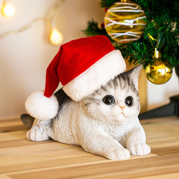 [デバリエ]  猫 置物 サバトラ サンタ 帽子 クリスマス ギフト オブジェ[正規品] (伏せネコ サバトラ)xca116