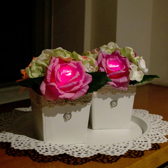 ファンシー ep-01-p 人感センサー付き 光る花 LEDライト 誕生日プレゼント 女性 贈り物 花 雑貨 人気商品 (ローズポットピンク)