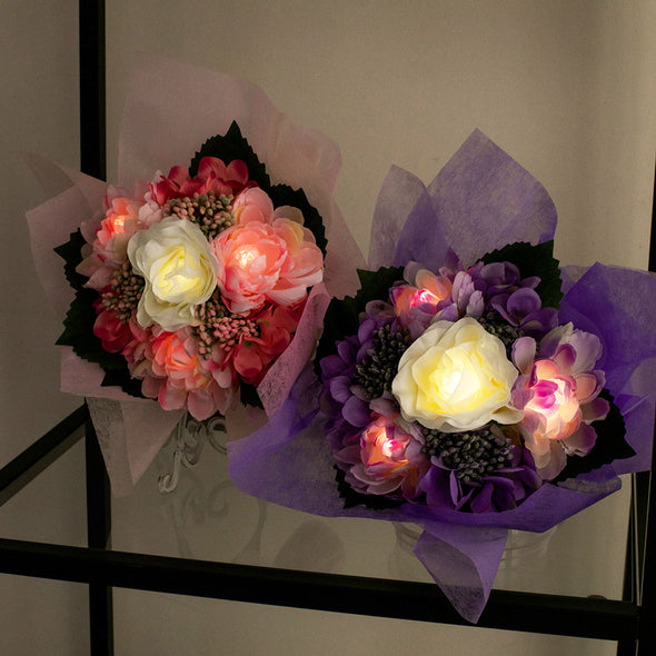 ファンシー ep-03-v 人感センサー付き 光る花 LEDライト 誕生日プレゼント 女性 贈り物 花 雑貨 人気商品 (ローズブーケヴァイオレット)