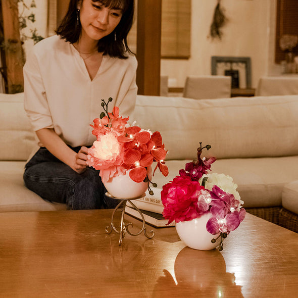 ファンシー ep-04-rub 人感センサー付き 光る花 LEDライト 還暦祝い 誕生日プレゼント 女性 贈り物 花 雑貨 人気商品 (リュクスボウルルビー)