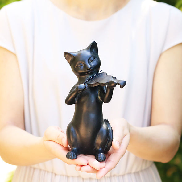 [デバリエ] wa03 猫の置物 黒猫 レジン製 ギフト 誕生日プレゼント 最適なプレゼント (バイオリン)