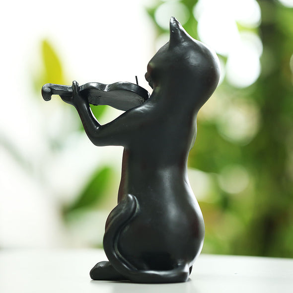 [デバリエ] wa03 猫の置物 黒猫 レジン製 ギフト 誕生日プレゼント 最適なプレゼント (バイオリン)