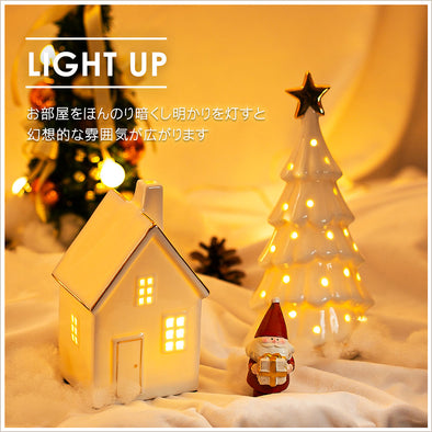 [デバリエ] 卓上 クリスマスツリー サンタクロース セラミック 光る クリスマス 置物 ギフト オブジェ was15