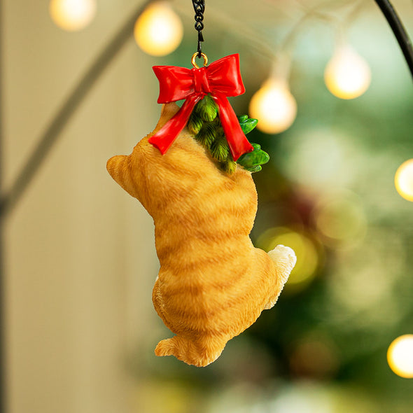 [デバリエ]  猫 置物 茶トラ サンタ 吊るす 幅6.2×奥6.2×高12.5cm クリスマス ギフト オブジェ[正規品] (茶トラネコ 茶)xn-10 a