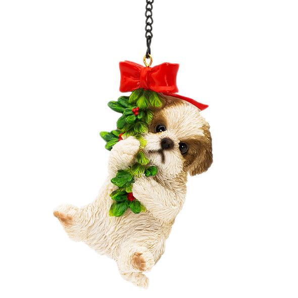 [デバリエ]  犬 置物 シーズー サンタ 吊るす 幅6×奥5.5×高12cm クリスマス ギフト オブジェ[正規品](シーズー 白)xn-10b