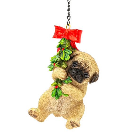 [デバリエ]  犬 置物 パグ サンタ 吊るす 幅6.3×奥5×高12cm クリスマス ギフト オブジェ[正規品] (パグ 茶) xn-10c