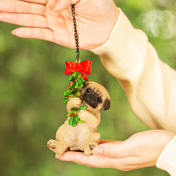 [デバリエ]  犬 置物 パグ サンタ 吊るす 幅6.3×奥5×高12cm クリスマス ギフト オブジェ[正規品] (パグ 茶) xn-10c