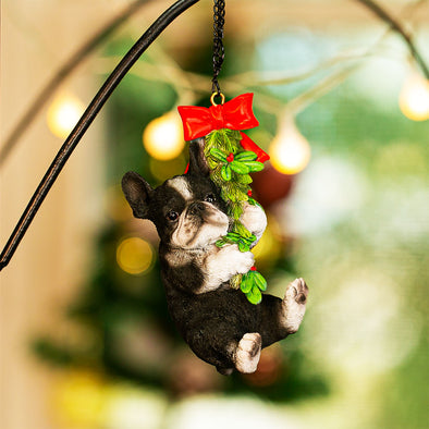 [デバリエ]   犬 置物 フレンチブル サンタ 吊るす 幅6.9×奥5.5×高12.5cm クリスマス ギフト オブジェ[正規品] (フレンチブルドッグ 黒) xn-10e