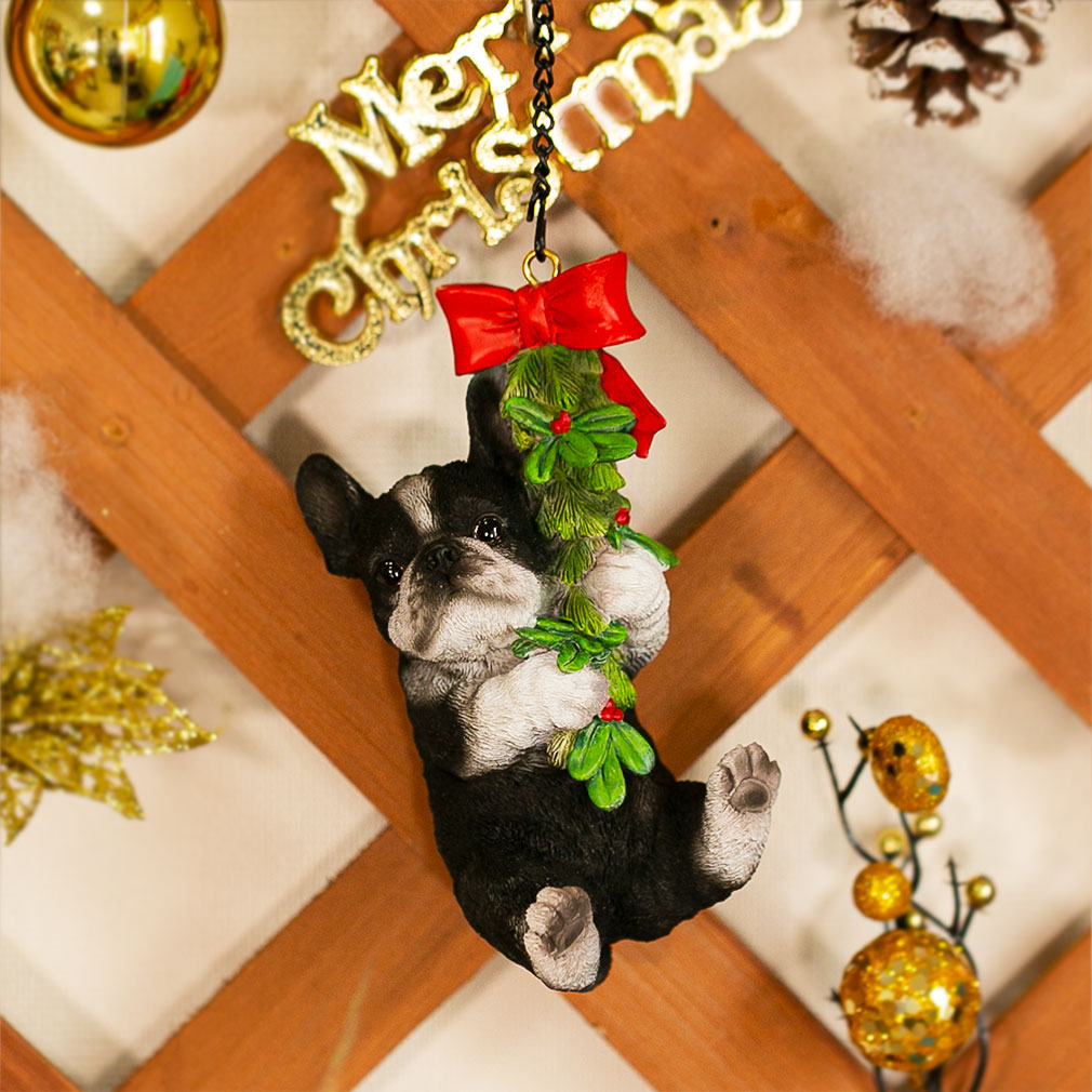[デバリエ] 犬 置物 フレンチブル サンタ 吊るす 幅6.9×奥5.5×高12.5cm クリスマス ギフト オブジェ[正規品] (フレンチブルドッグ  黒) xn-10e