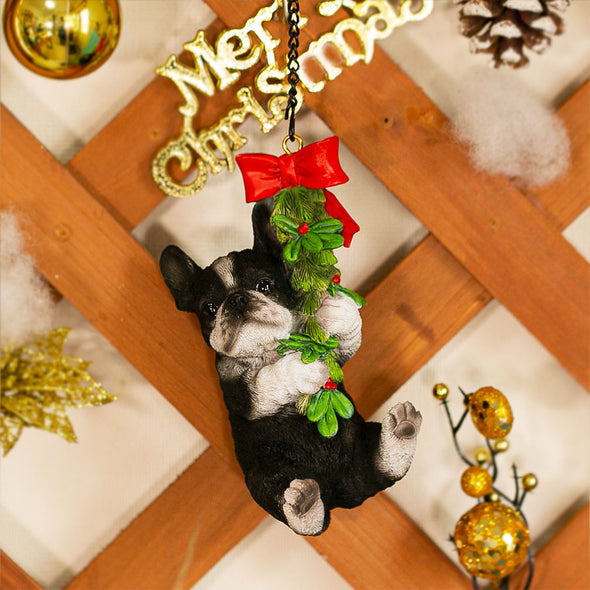 [デバリエ]   犬 置物 フレンチブル サンタ 吊るす 幅6.9×奥5.5×高12.5cm クリスマス ギフト オブジェ[正規品] (フレンチブルドッグ 黒) xn-10e