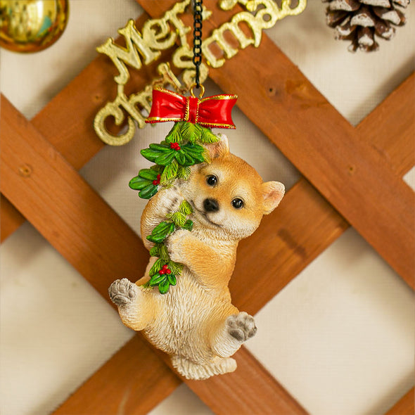 [デバリエ]   犬 置物 柴犬 サンタ 吊るす 幅6.3×奥6.2×高12.5cm クリスマス ギフト オブジェ[正規品] (柴犬 茶)xn-10g